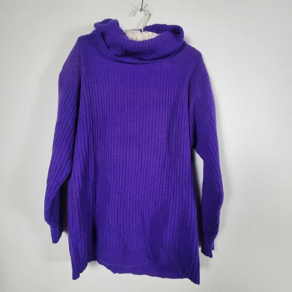 Rafaella Womens Angora Lambswool Purple Ribbed Turtleneck Sweater Large - Picture 1 of 7